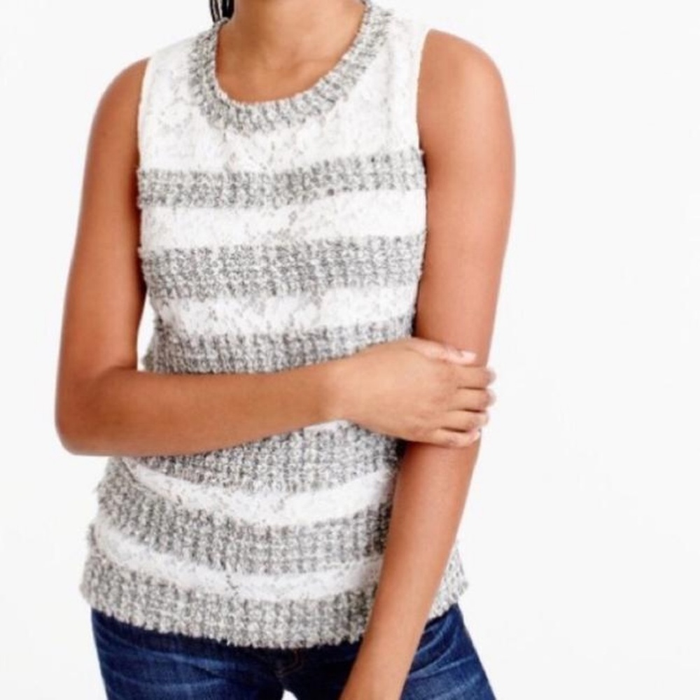 J.Crew Ivory Metallic Fringe/Tweed & Lace Tank Sm